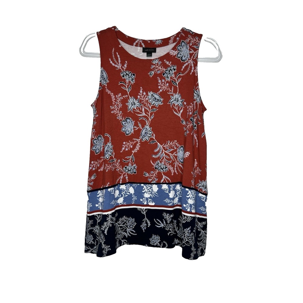 J Jill Wearever Tank Top‎ Size S Pottery Vine Jacobean Floral Patchwork